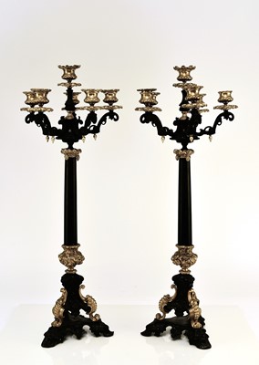 Lot 209 - A pair of bronze, ormolu and marble candelabra, late 19th century