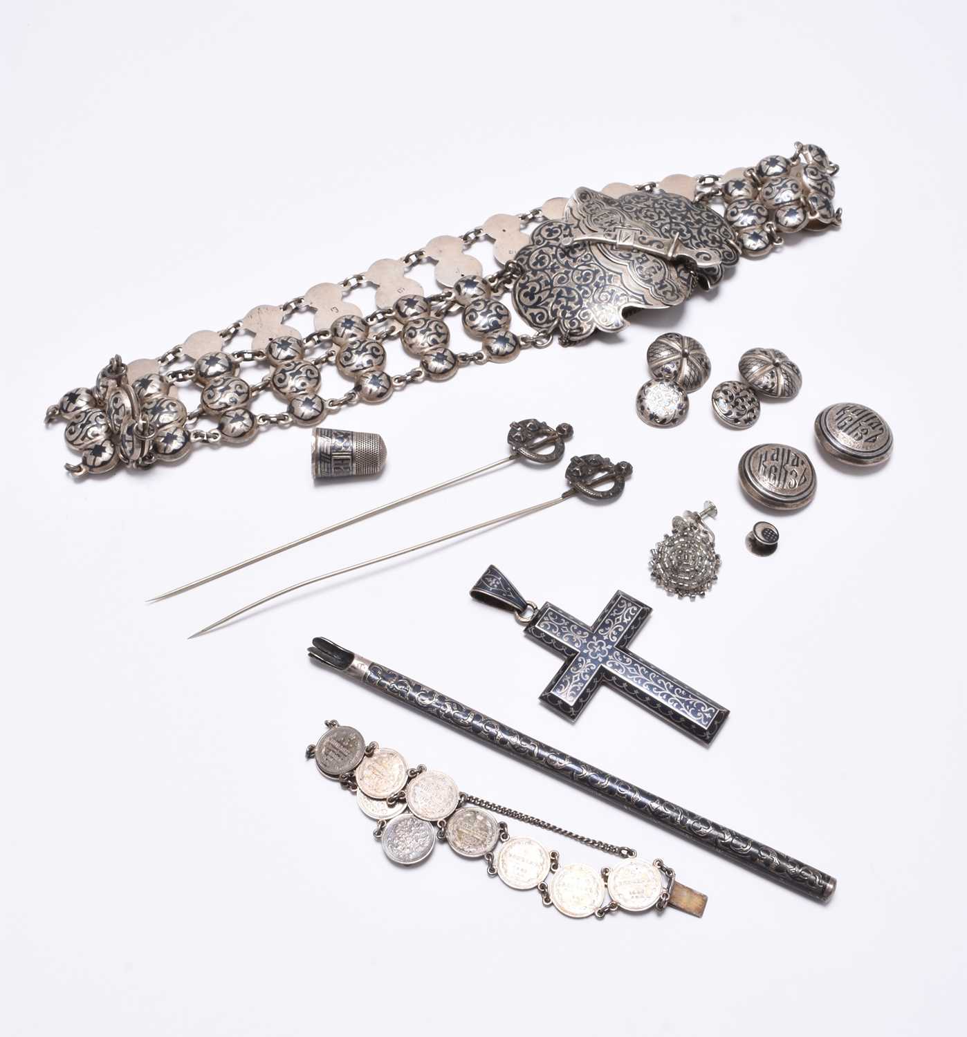 Lot 39 - A Russian silver niello work belt