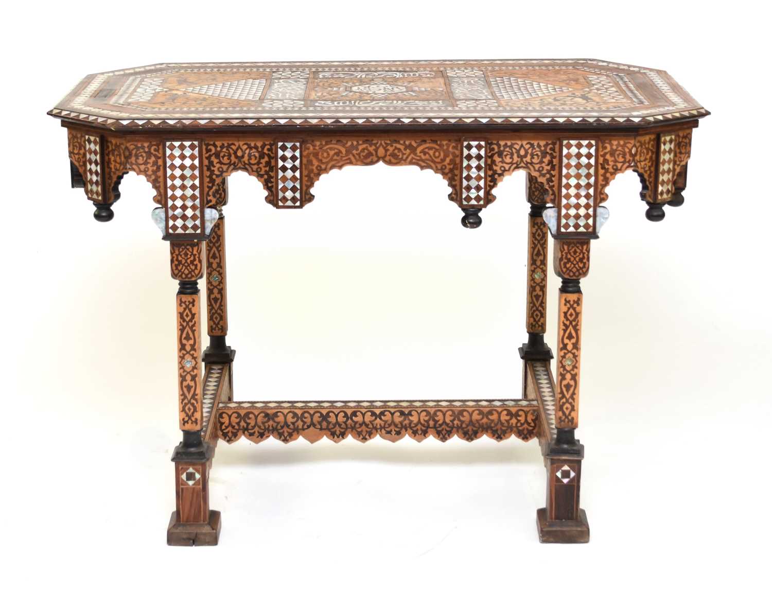 223 - A late 19th century Syrian, rectangular walnut marquetry centre table