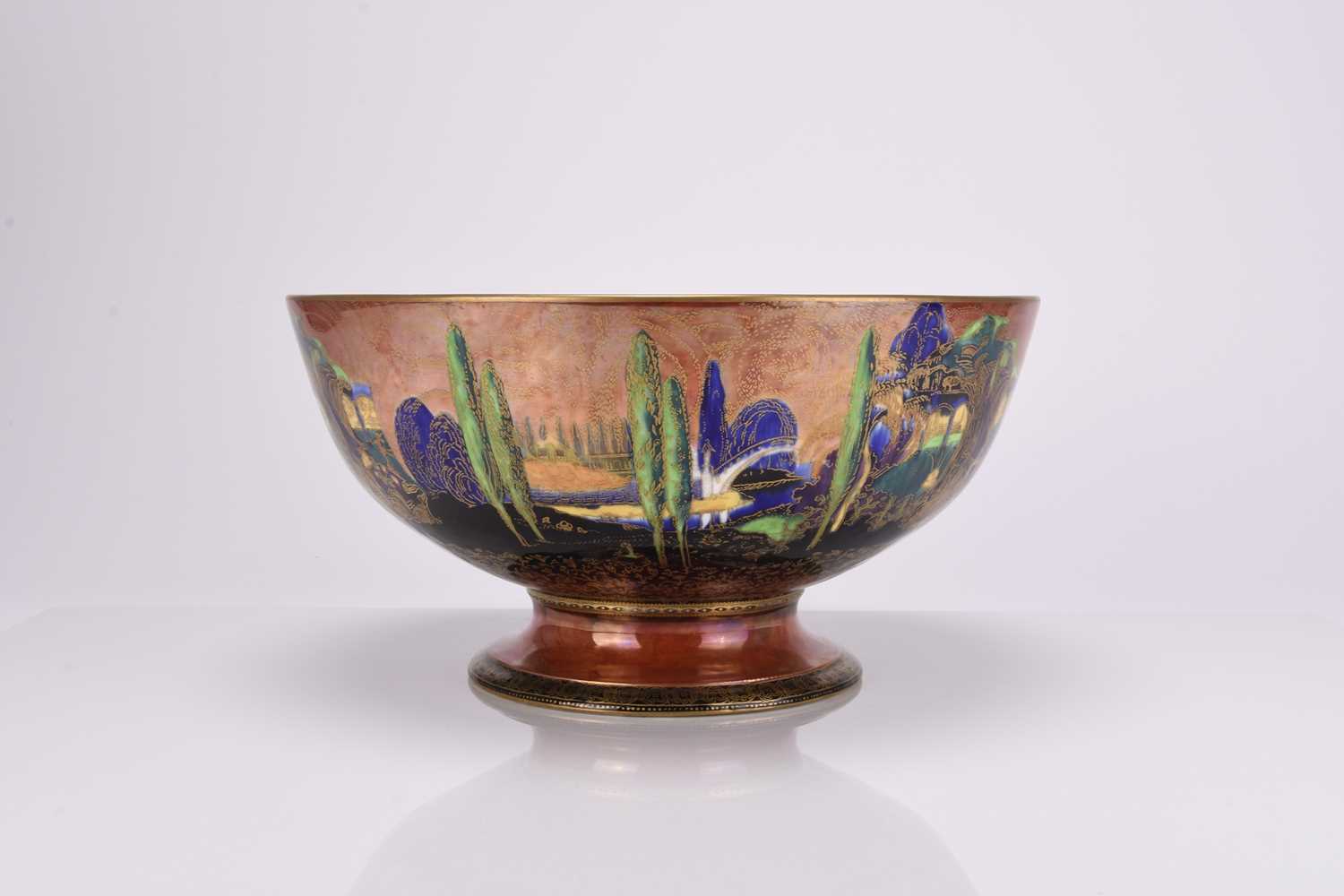 94 - Wedgwood 'Poplar Trees' and 'Woodland Bridge' Fairyland lustre punch bowl
