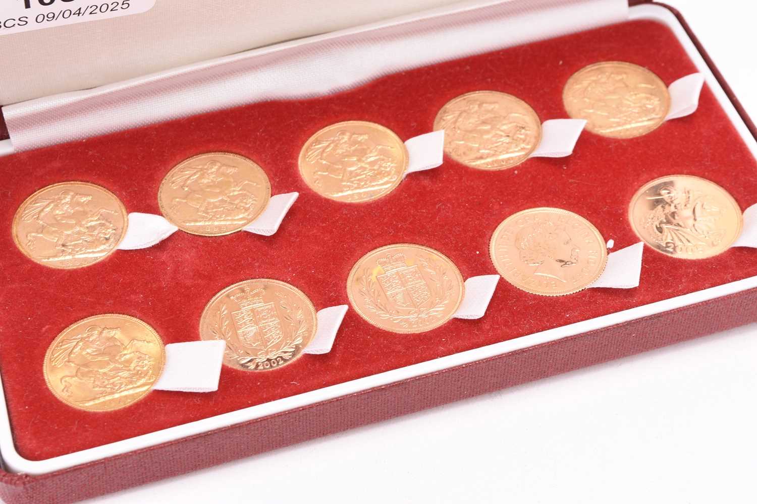 232 - A case containing ten gold sovereigns