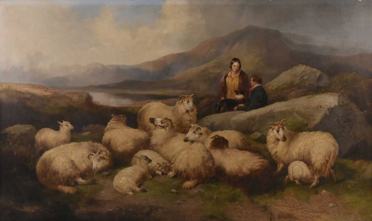 20 - Richard Ansdell (1815-1885) A Flock of Sheep Resting on a Hillside