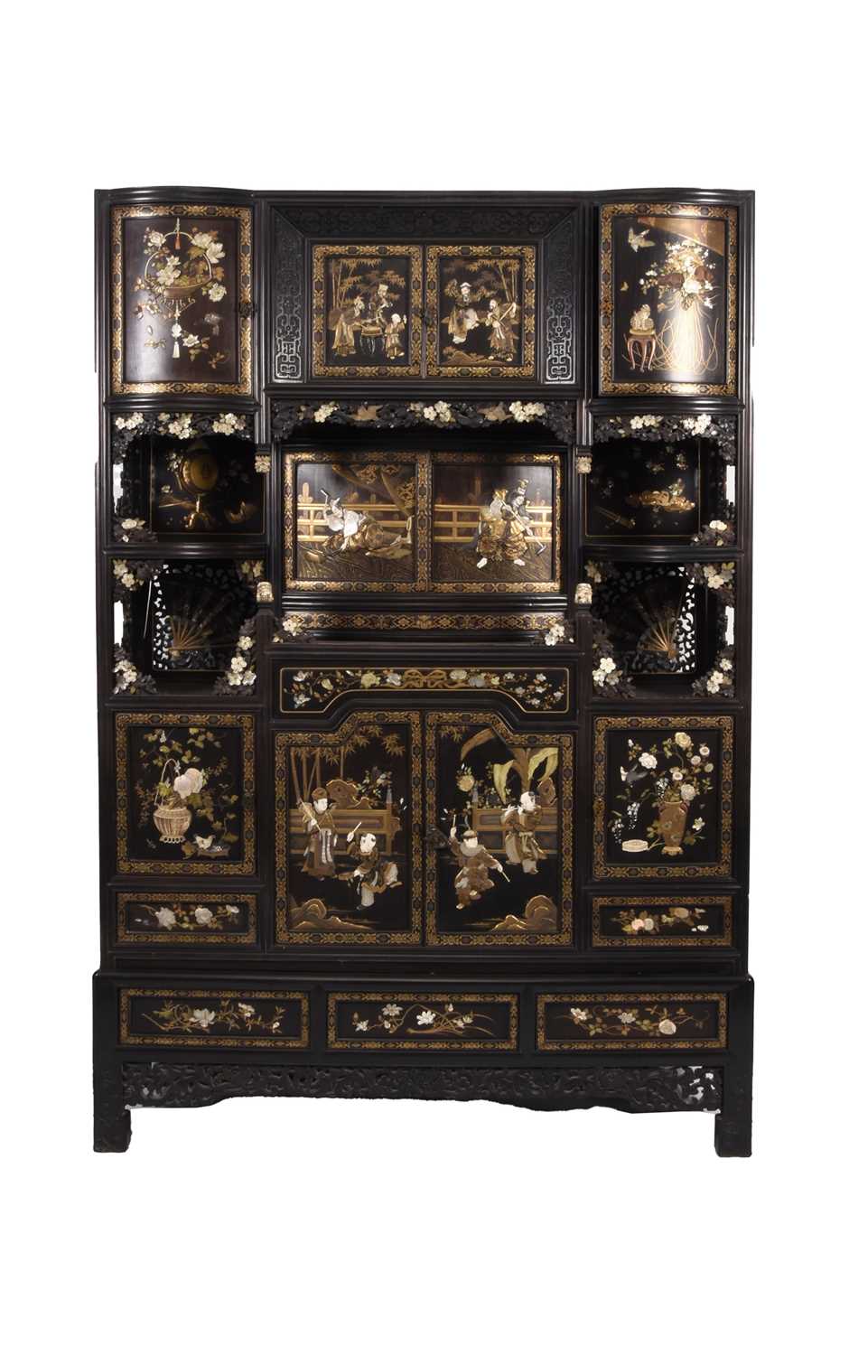 218 - An exceptional Japanese Shibayama inlaid rosewood cabinet, Meiji era