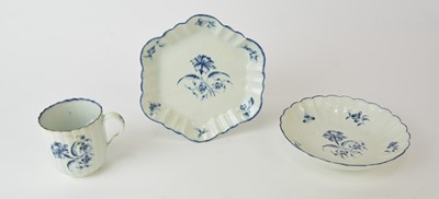 Lot 91 - Worcester 'Gillyflower' coffee cup, saucer and teapot stand, circa 1770