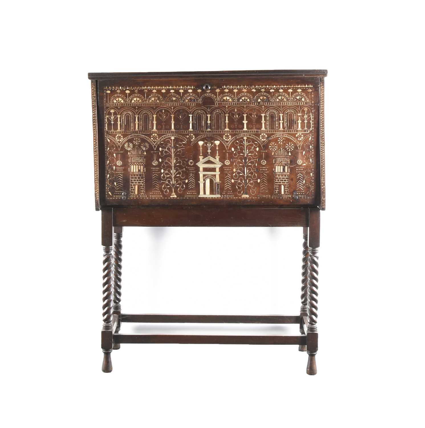 102 - An Italian walnut and bone-inlaid cabinet 'alla certosina', 17th century and later