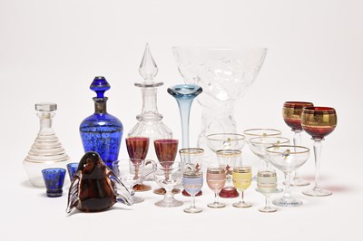 Lot 23 - A collection of drinking glassware including Babycham, Venetian hocks, Decanter sets, etc