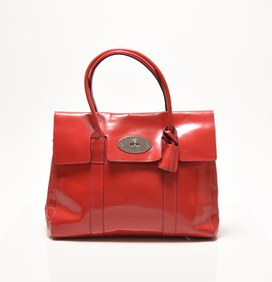 Lot 90 - A Mulberry Red Patent Leather Bayswater Bag with silver hardware