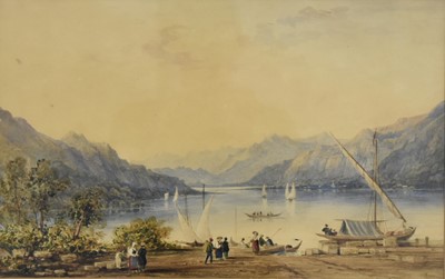 Lot 208 - Continental School (19th Century) Figures at a Lakeside with Sailing Boats on the Water