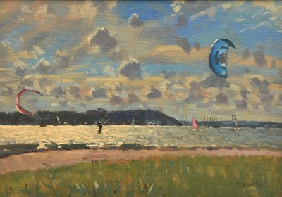 Lot 148 - Richard Price (British, 1962-2018) Beach Holiday, Parasailing and Sailing Boats