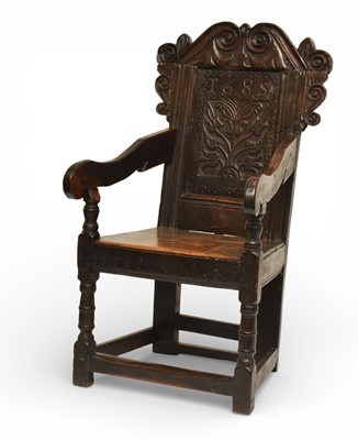 Lot 285 - A 17th century and later wainscot chair, dated 1685