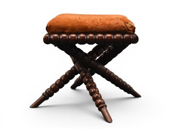 Lot 306 - A 19th century walnut upholstered turner's stool