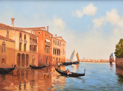 Lot 134 - James Brereton (b.1954) Venice Scene - a Gondola on the Canal