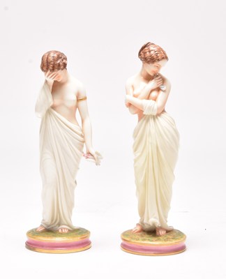 Lot 21 - A pair of Royal Worcester models of Joy and Sorrow after James Hadley, dated 1862