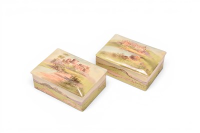 Lot 30 - Two Royal Doulton bridge or cigarette boxes, including one decorated with Windsor Castle