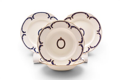 Lot 40 - A pair of Minton 'Windsor Castle' service soup plates & two matching Coalport plates