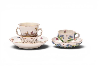 Lot 100 - KPM Berlin trembleuse cup and saucer and a Continental floral-encrusted cup and saucer