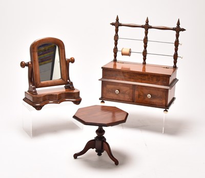 Lot 216 - Miniature wine table, toilet mirror and a sewing companion, 19th century