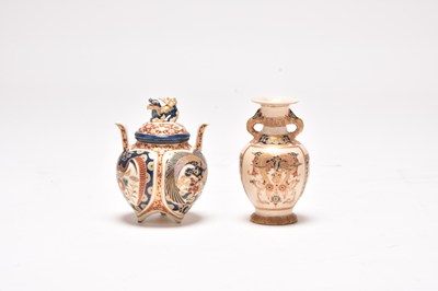 Lot 168 - A Japanese Satsuma miniature koro and a small baluster vase