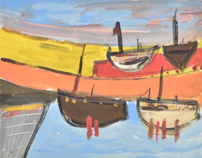 Lot 121 - Cornish School (20th century) Boats at the Harbourside