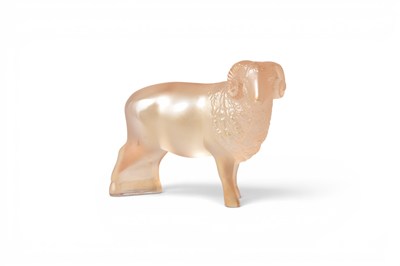 Lot 14 - Lalique Crystal model of a ram, with a separate stand