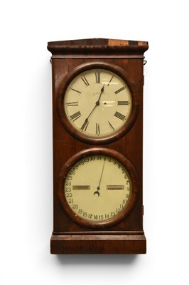 Lot 270 - A mahogany veneered double-dial calendar wall clock by Seth Thomas