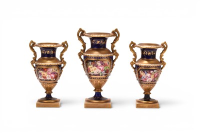 Lot 18 - A garniture of three Minton vases attributed to Thomas Steel, circa 1832-35